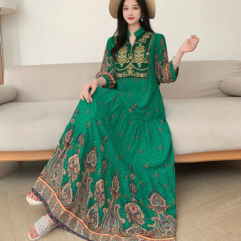 Long Skirt, Ethnic Style Dress, Women's Summer Cotton Silk Floral Print