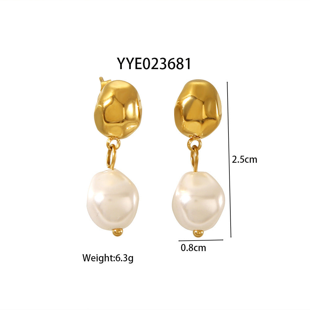 Titanium Steel Irregular High-grade Pearl Earrings For Women
