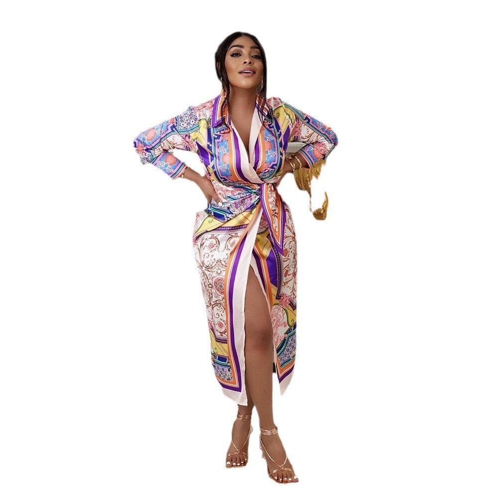 Retro Ethnic Style Printed Long-sleeved Shirt African Dress