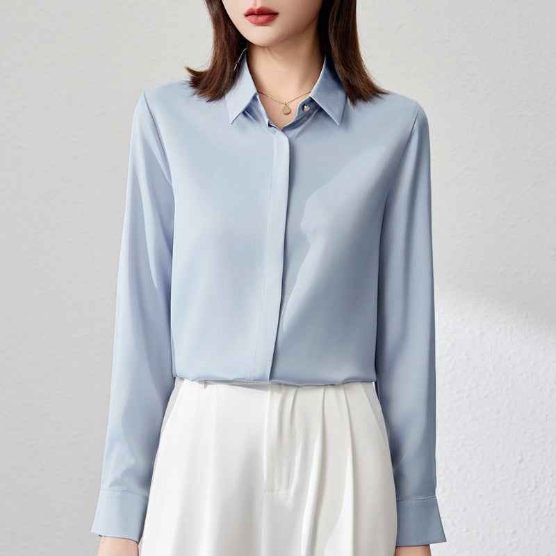 Graceful Satin Top OL Business Clothing Shirt For Women