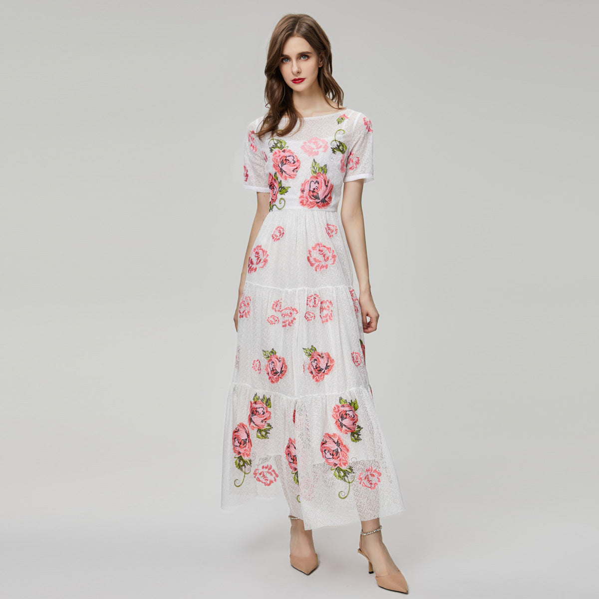 Embroidered Flower Lace Swing Dress - BabynBeauty