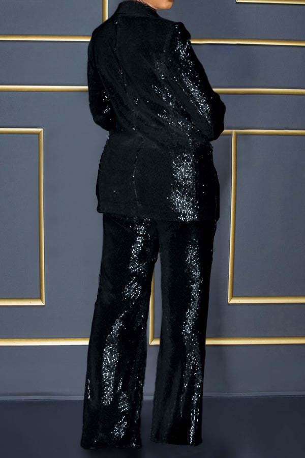 Slim-fit Sequined Suit Top And Trousers Women's Suit