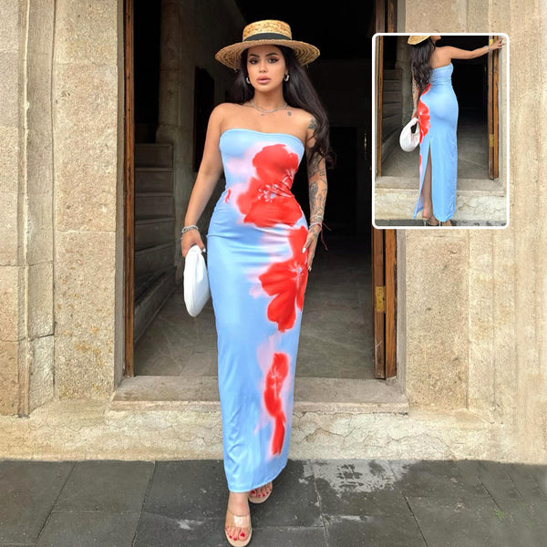 Slim Slit Tube Long Dress Summer Sexy Pint Party Beach Dresses Women's Clothing - BabynBeauty