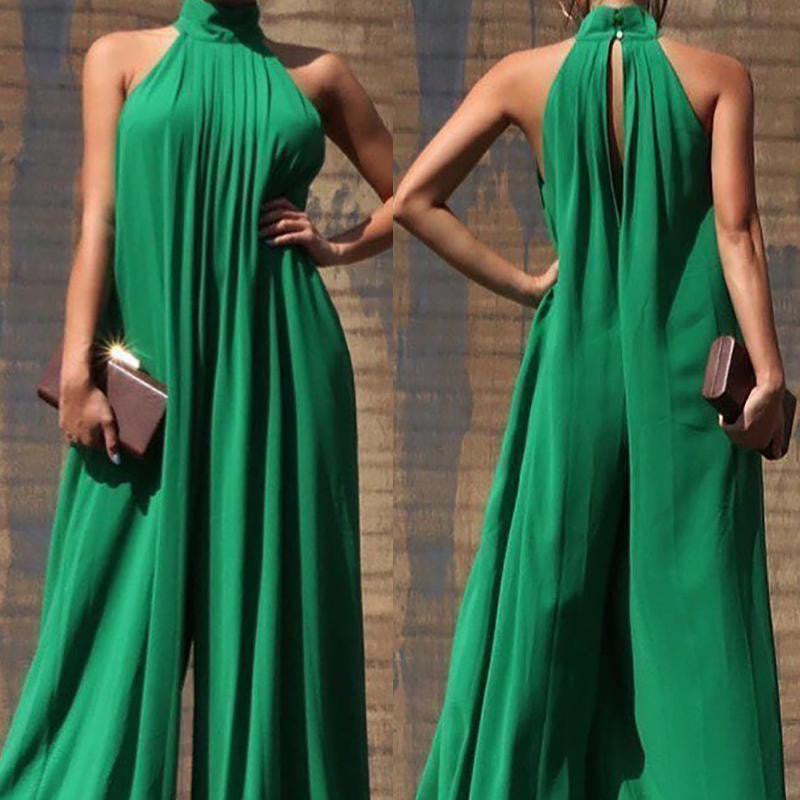 Sleeveless High-neck Loose Fit Wide-leg Pants