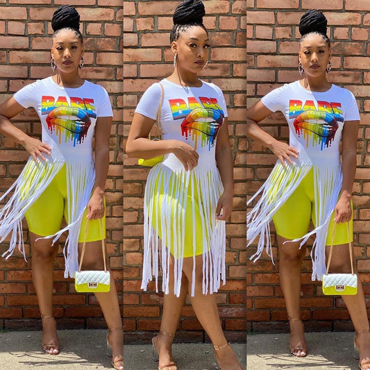 Fashion printed tassel T-shirt