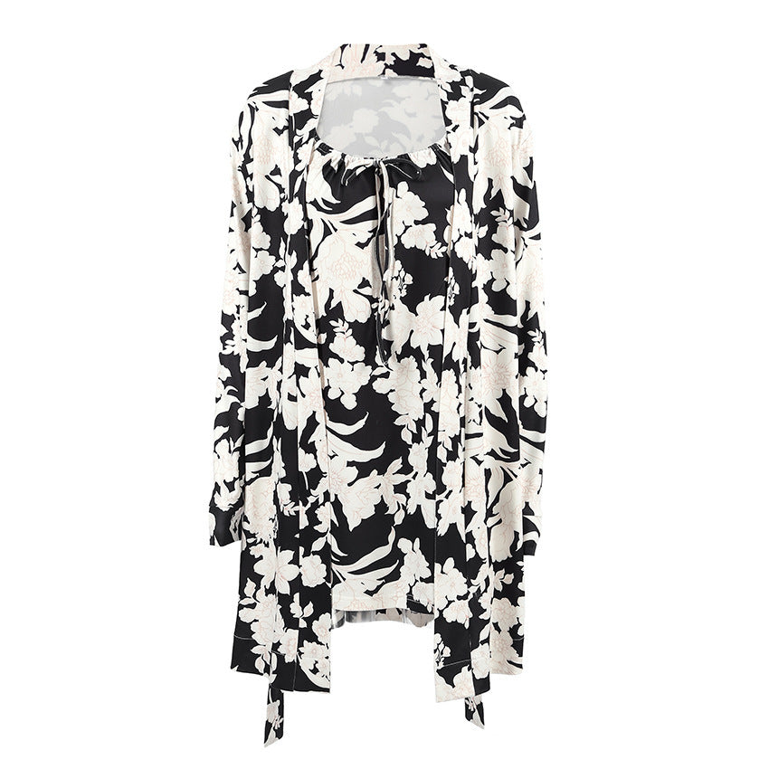 Printed Breathable Knitted Pajamas Suit Loose