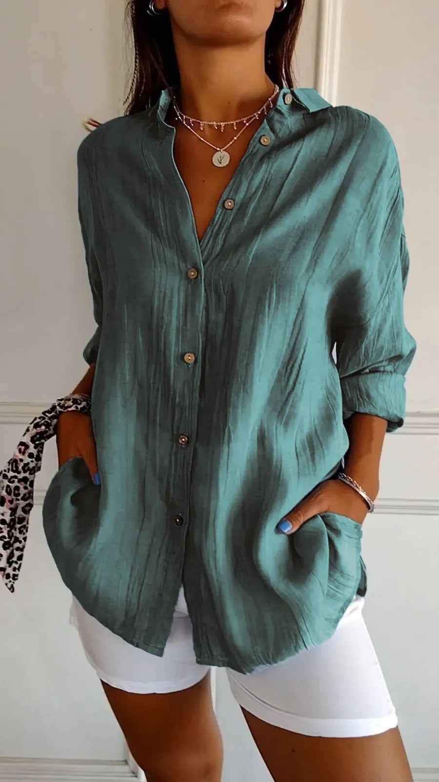 Popular Spring And Summer New Women's Loose Open Button Shirt Solid Color Top