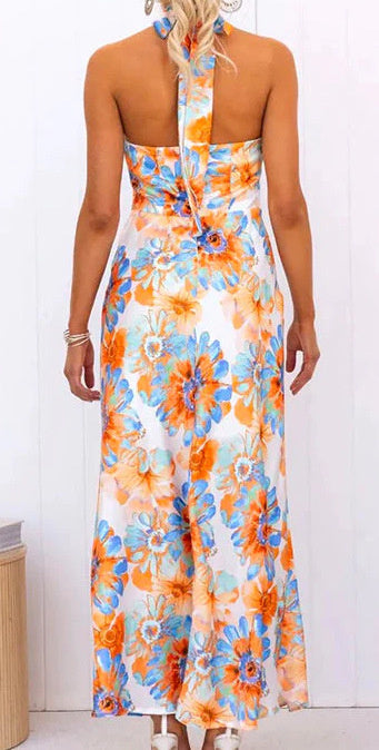 Sweet Dress Silk Forged Floral Halter Dress