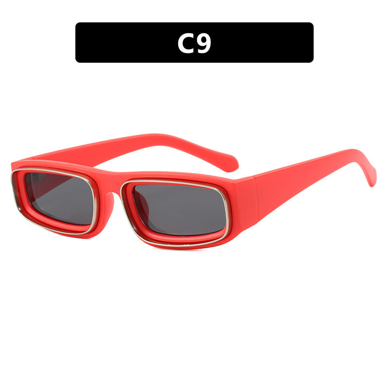 Double Circle Narrow Frame Square Sun Glasses