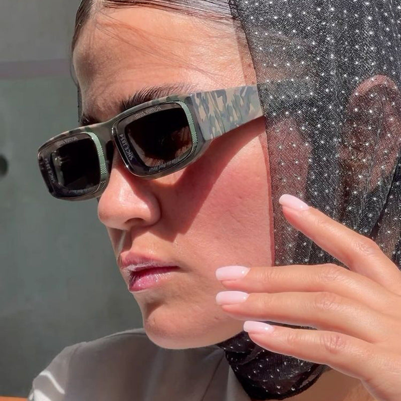 Double Circle Narrow Frame Square Sun Glasses