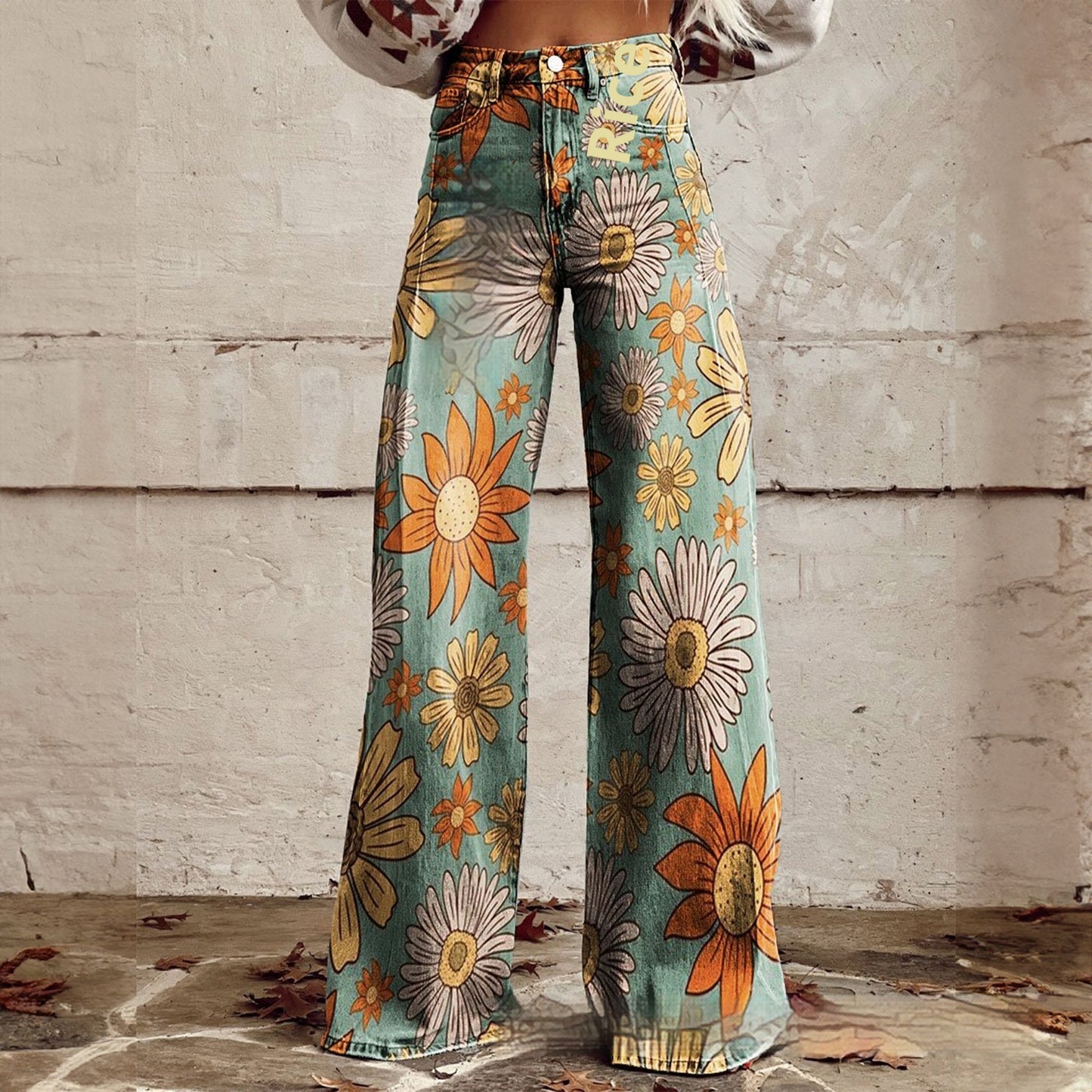 Foreign Trade Women's Casual Pants Imitation Jeans Wide Leg