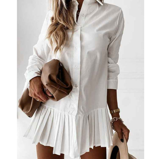 European And American Women's Clothing Pleated Slim Shirt Shirt Dress Women