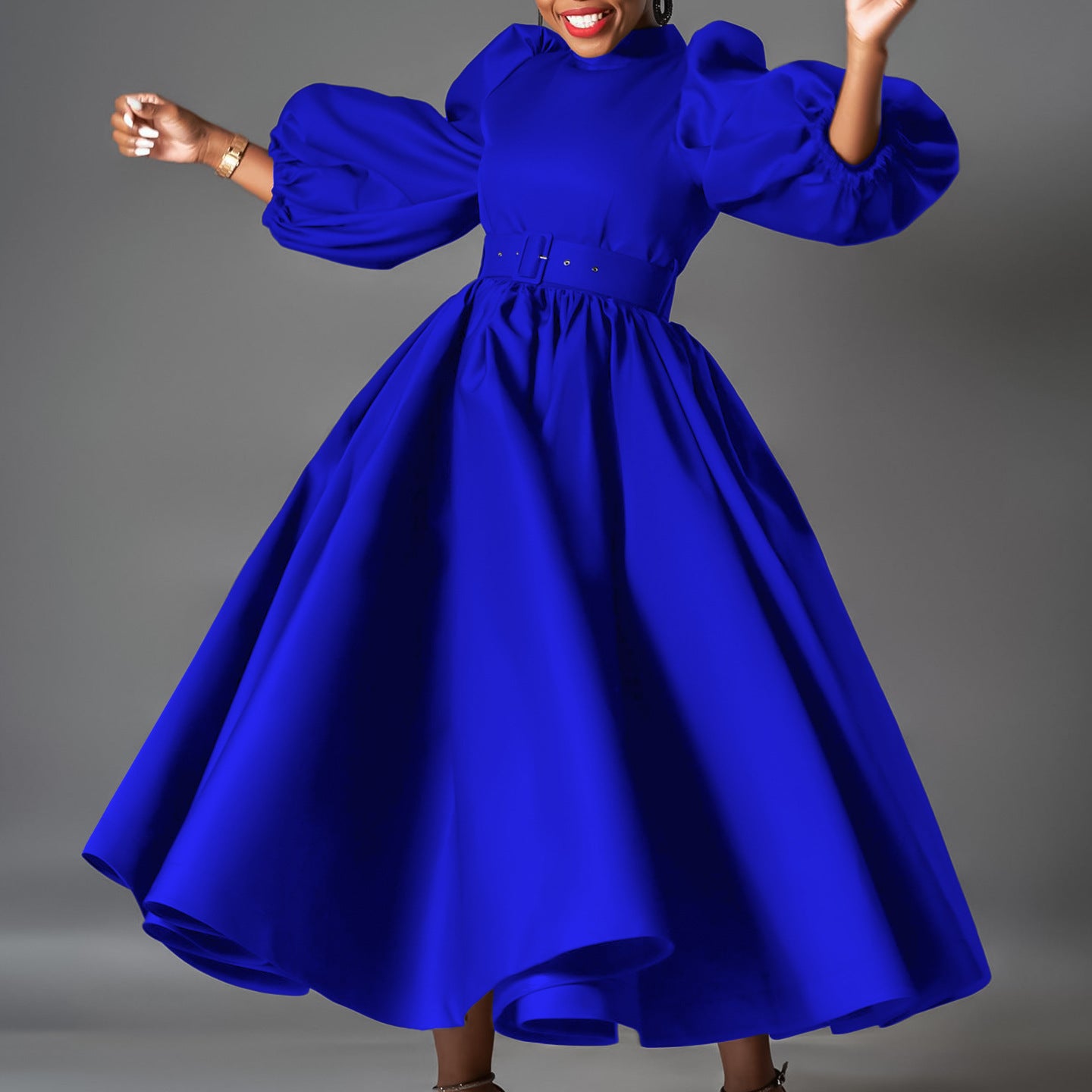 Loose Plus Size Fashion Solid Color Large Skirt Puff Sleeve
