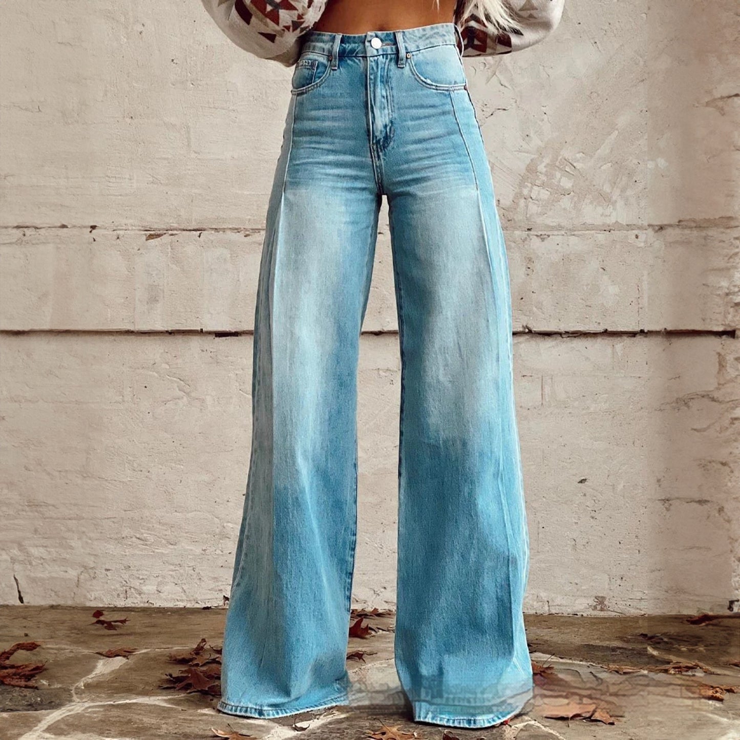 Foreign Trade Women's Casual Pants Imitation Jeans Wide Leg