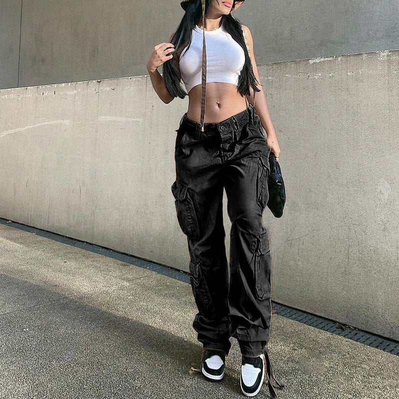 American Street Hip Hop Style Denim Cargo Pants Trousers