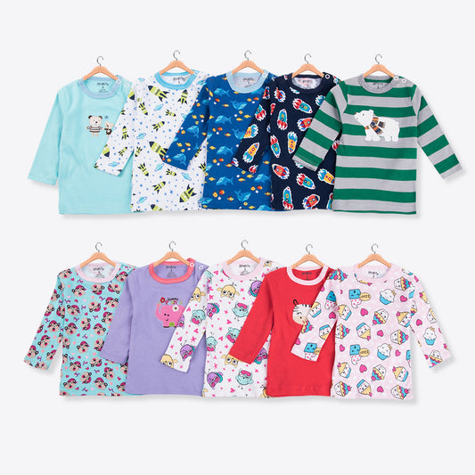 Newborn Baby Cartoon Cotton Shoulder Button t-shirt 5 Pack