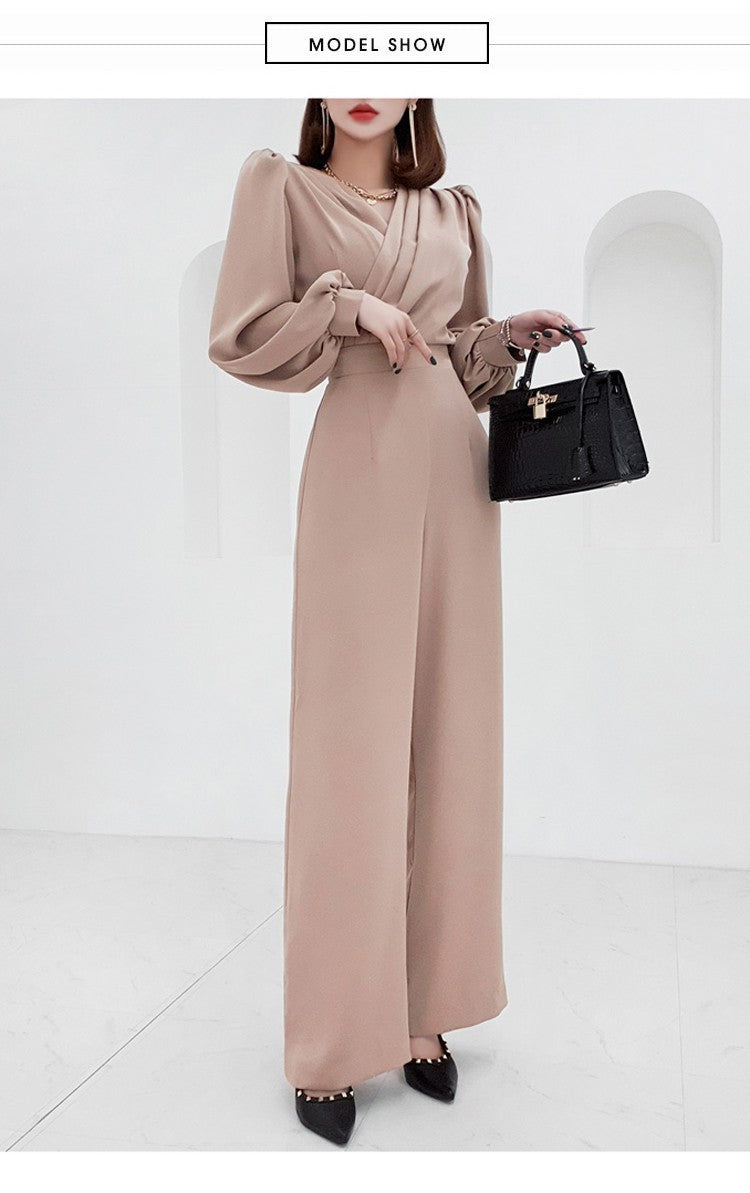 V-neck Slim-fit Temperament Jumpsuit Women's Waist Slimming Professional Jumpsuit