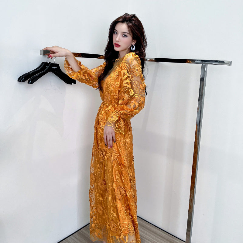 Gently Breezy Mesh Lace Embroidered Maxi Dress - BabynBeauty