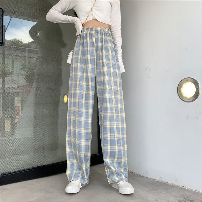 Plaid Wide Leg Pants Women Casual Pants - BabynBeauty