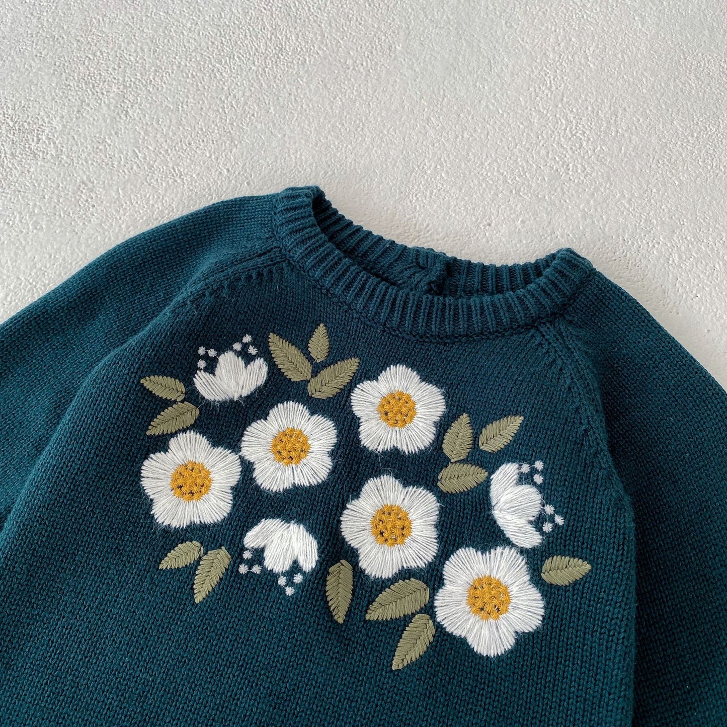 Baby Girl's Dark Green Embroidered Long Sleeve Baby Bodysuit Triangle Rompers