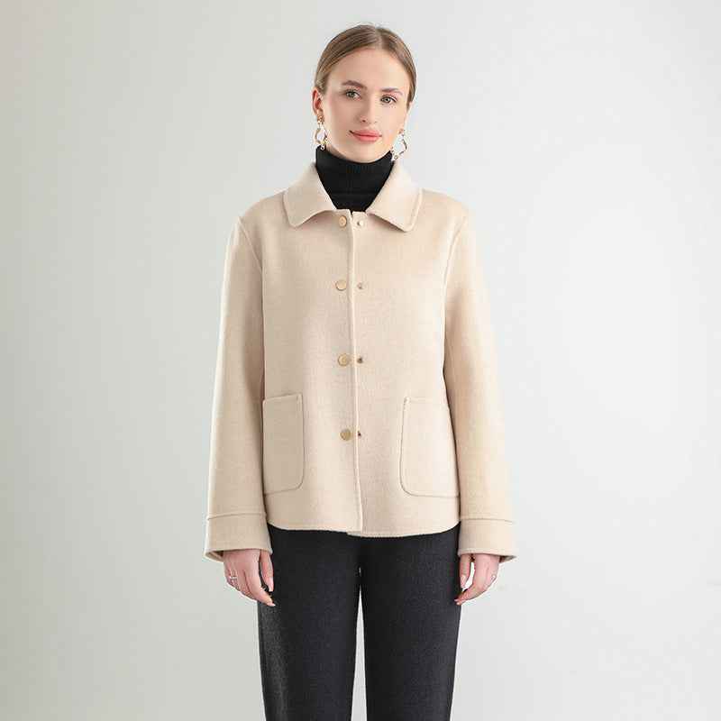 Autumn And Winter New Polo Collar Solid Color Coat For Women