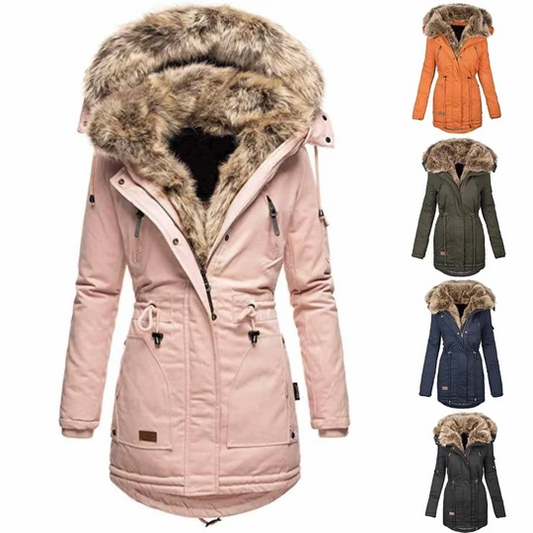 Winter warm fur collar female zipper long sleeve