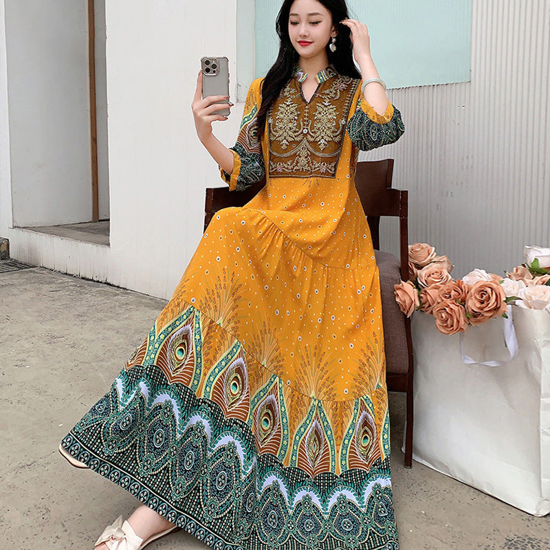 Long Skirt, Ethnic Style Dress, Women's Summer Cotton Silk Floral Print