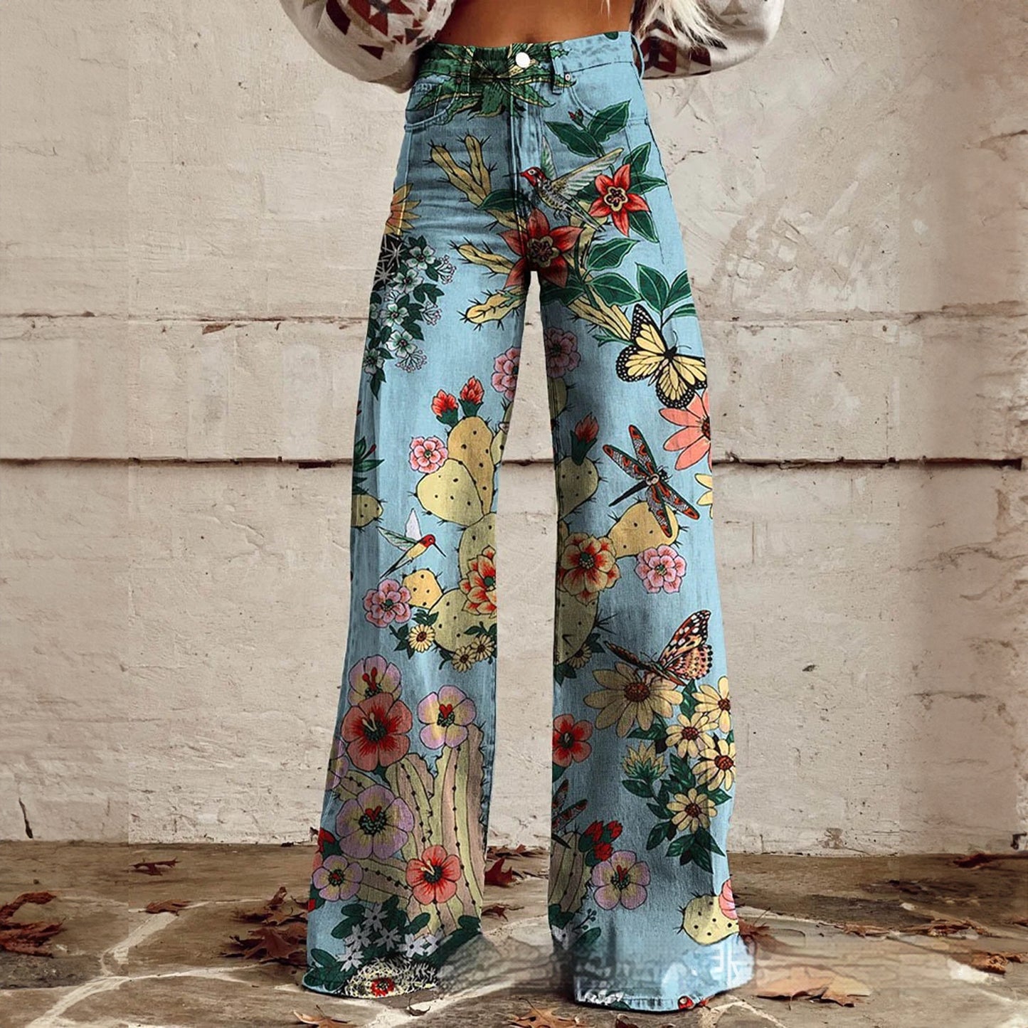 Foreign Trade Women's Casual Pants Imitation Jeans Wide Leg