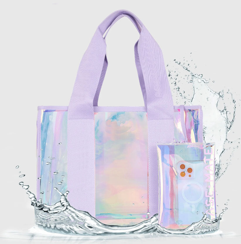 Hologram 0.6mm TPU Clear Bubble Soap Beach Bag Waterproof Large Capacity Women Tote Bag