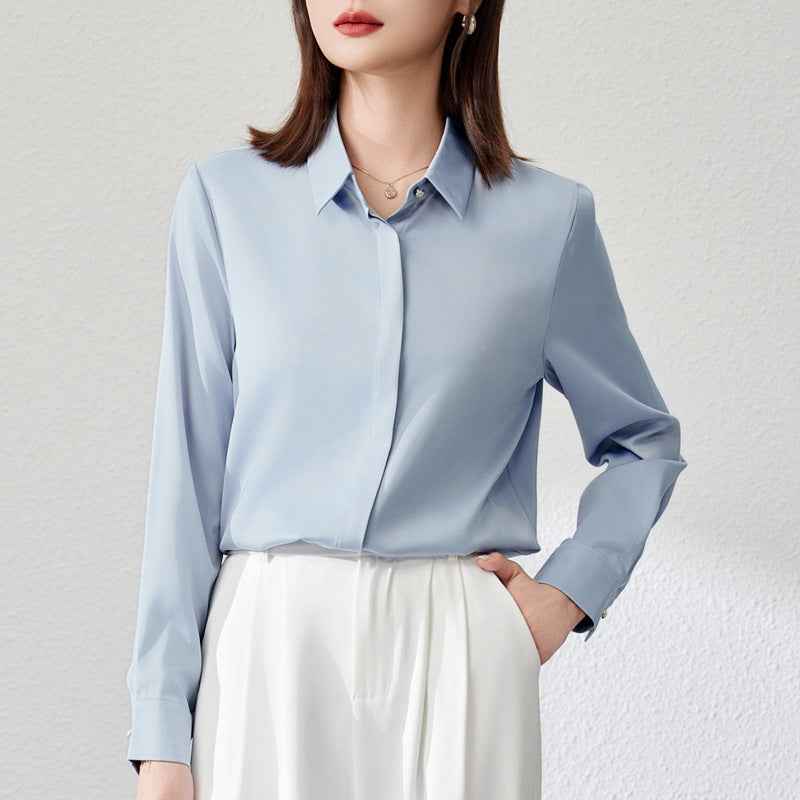 Graceful Satin Top OL Business Clothing Shirt For Women