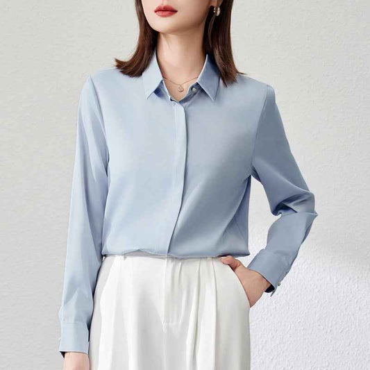 Graceful Satin Top OL Business Clothing Shirt For Women