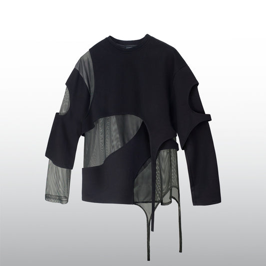 Diaper Hollow Structure Mesh Splicing Long Sleeved T-shirt