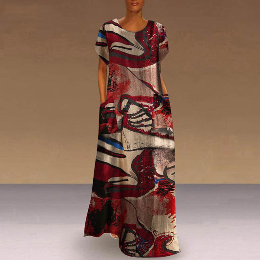Plus Size Digital Print Ethnic Loose Long Dress