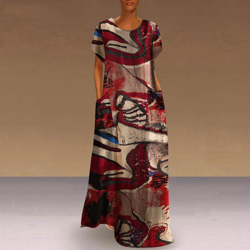 Plus Size Digital Print Ethnic Loose Long Dress