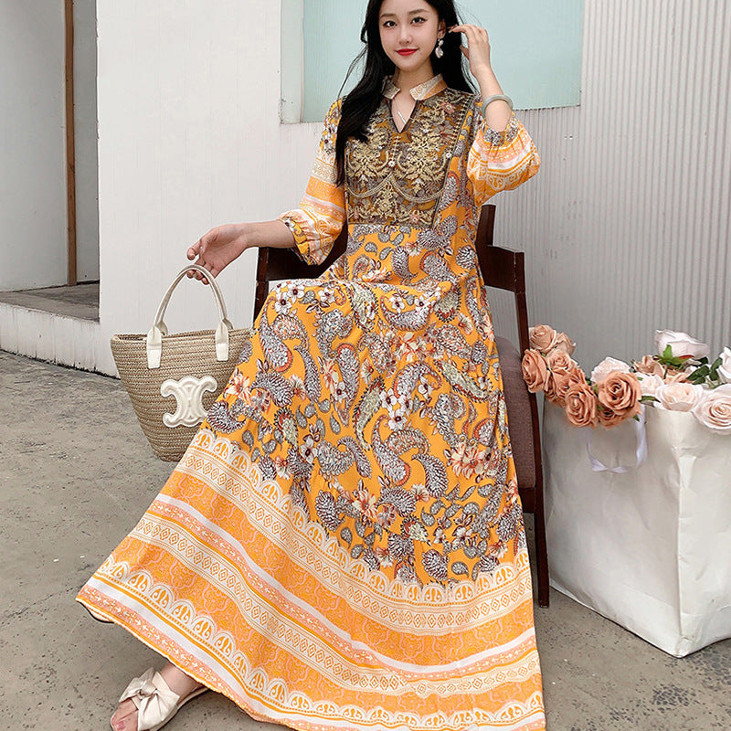 Long Skirt, Ethnic Style Dress, Women's Summer Cotton Silk Floral Print