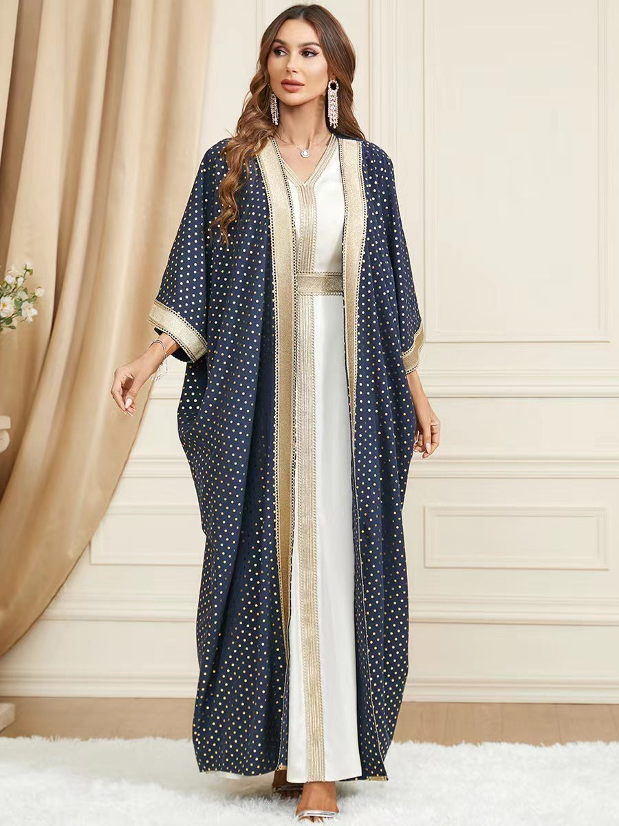 Ethnic Style V-neck Panel Two-piece Robe Dress