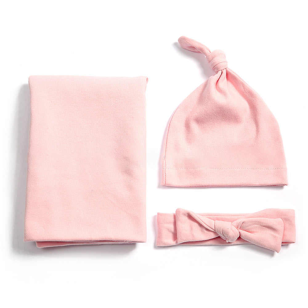 Cotton baby blanket headband hat set