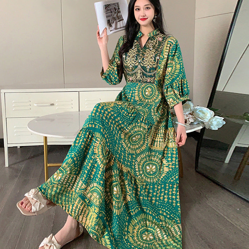 Long Skirt, Ethnic Style Dress, Women's Summer Cotton Silk Floral Print