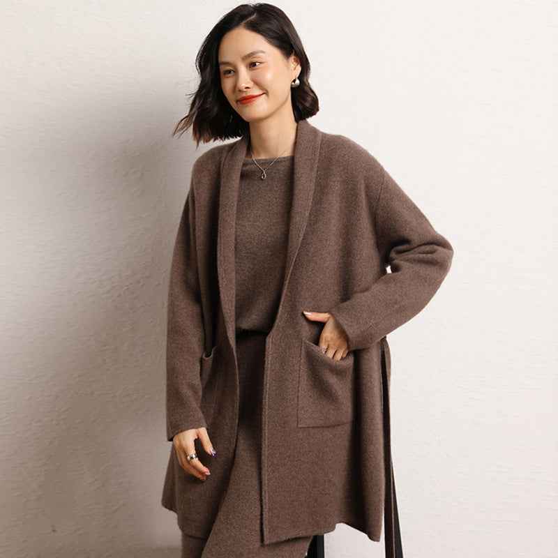Fall Winter Fashion Mid-length Knitted Coat For Women