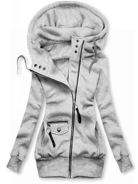 Autumn and winter stitching drawstring hooded slim coat