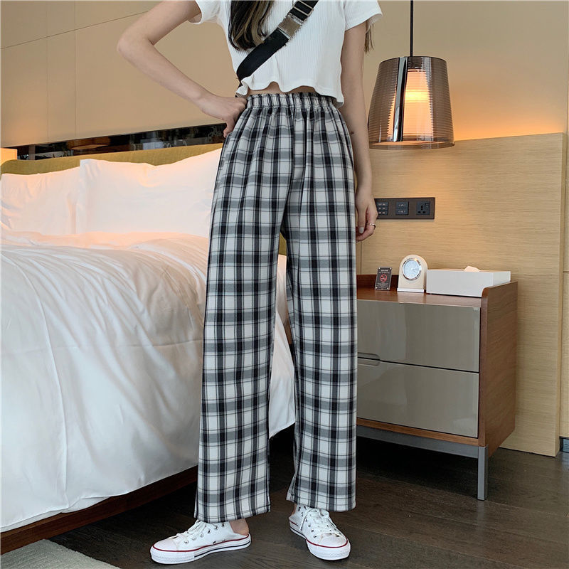 Plaid Wide Leg Pants Women Casual Pants - BabynBeauty
