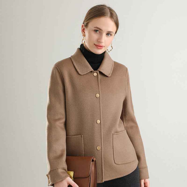 Autumn And Winter New Polo Collar Solid Color Coat For Women