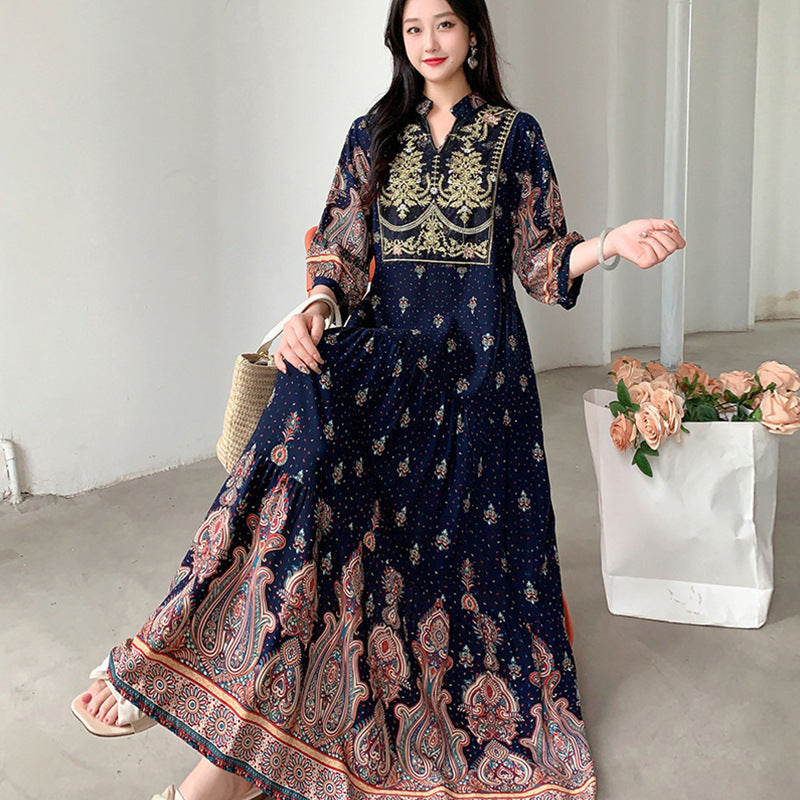 Long Skirt, Ethnic Style Dress, Women's Summer Cotton Silk Floral Print