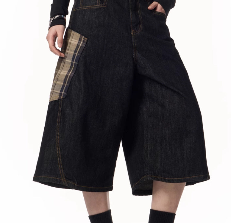 Plaid Patchwork Washed Radish Jeans For Women
