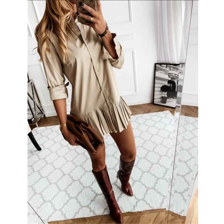 European And American Women's Clothing Pleated Slim Shirt Shirt Dress Women