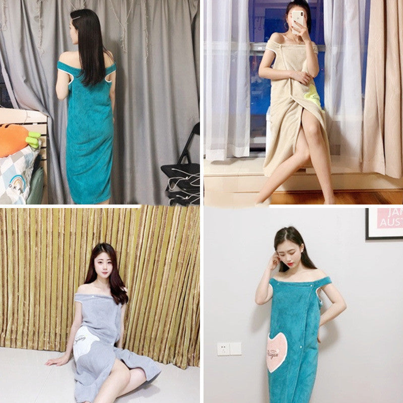 Variety Of Bath Towels Women Can Wear And Wrap Super Absorbent Bathrobe Women's Coral Velvet Love Sling Bath Skirt