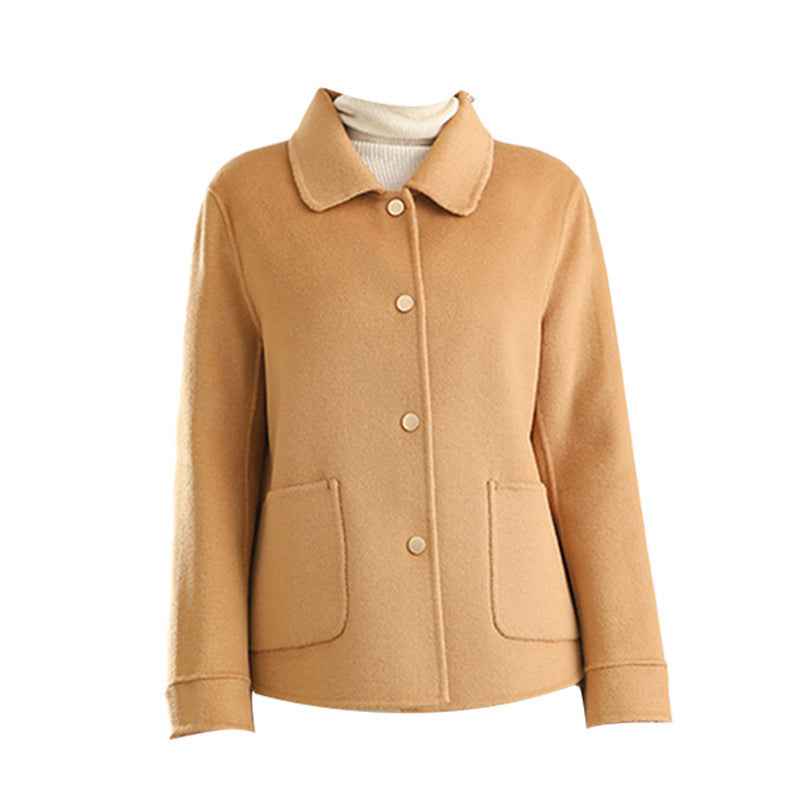 Autumn And Winter New Polo Collar Solid Color Coat For Women