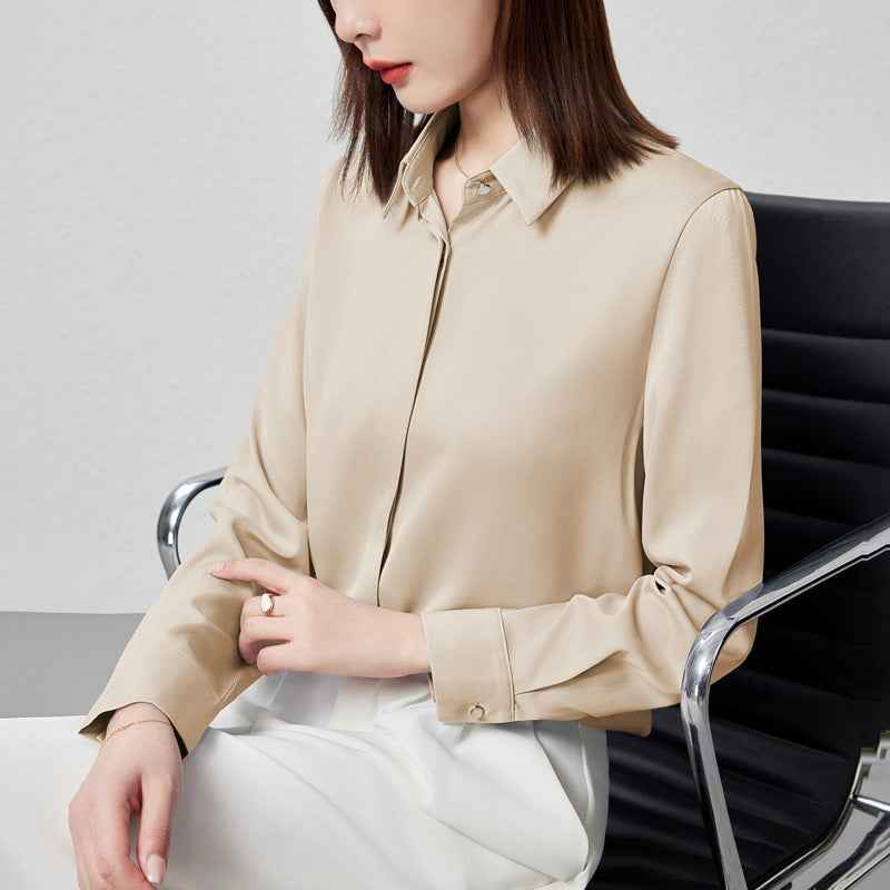 Graceful Satin Top OL Business Clothing Shirt For Women