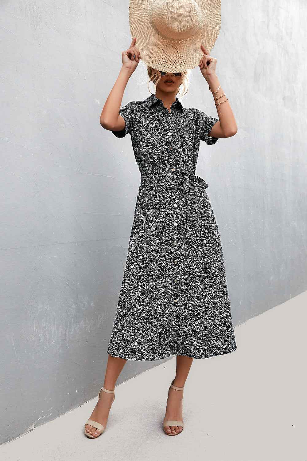 Point Belt Shirt Dress For Women