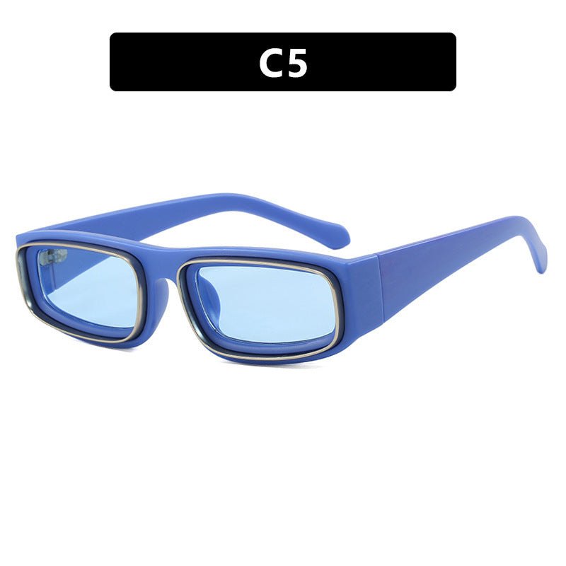 Double Circle Narrow Frame Square Sun Glasses